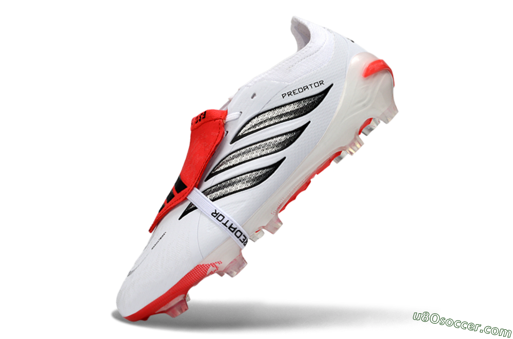 Adidas Predator 26 Elite Fold-Over Tongue FG Firm Ground Soccer Cleats - White/Crimson/Black 5