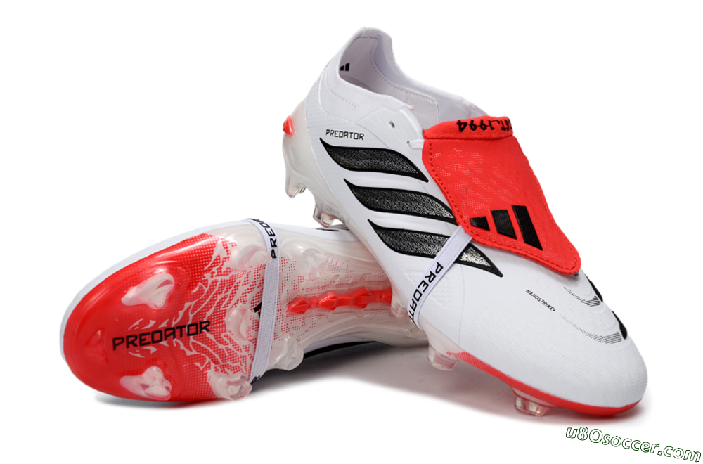 Adidas Predator 26 Elite Fold-Over Tongue FG Firm Ground Soccer Cleats - White/Crimson/Black 3