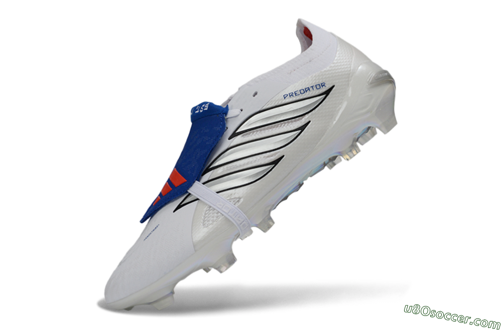 Adidas Predator 26 Elite Fold-Over Tongue FG Firm Ground Soccer Cleats - White/Electric Blue/Black 5