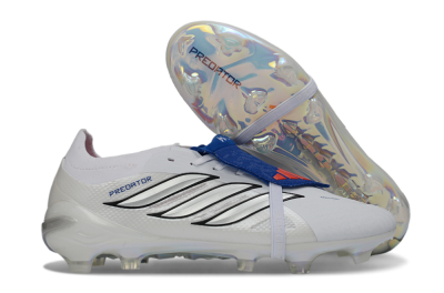 Adidas Predator 26 Elite Fold-Over Tongue FG Firm Ground Soccer Cleats - White/Electric Blue/Black