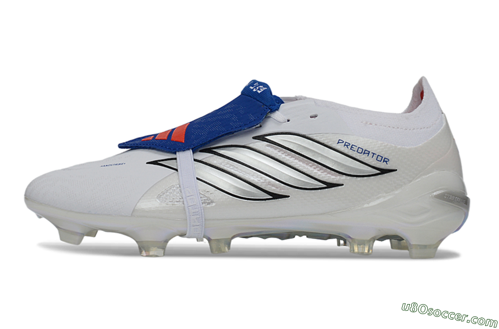 Adidas Predator 26 Elite Fold-Over Tongue FG Firm Ground Soccer Cleats - White/Electric Blue/Black 2
