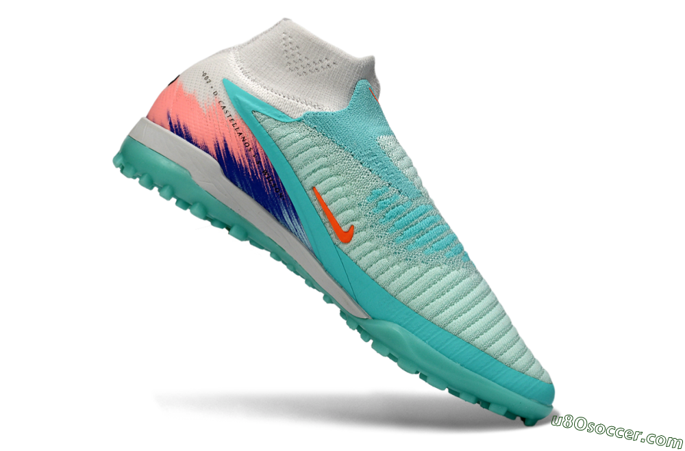 Nike Phantom 6 Elite High TF Artificial Turf Soccer Shoes - Aqua/Coral Splash/Cool Mint 4