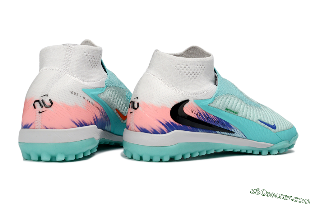 Nike Phantom 6 Elite High TF Artificial Turf Soccer Shoes - Aqua/Coral Splash/Cool Mint 6