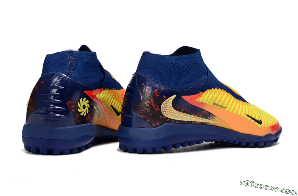 Nike Phantom 6 Elite High TF Artificial Turf Soccer Shoes - Yellow/Navy Blue/Flame Orange 6