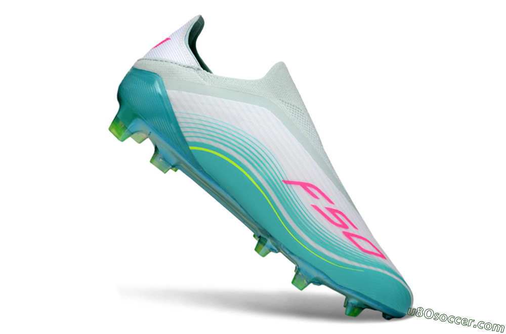 Messi x Adidas F50 Elite Laceless FG Firm Ground Soccer Cleats - Aqua/Neon Green/Fuchsia 4