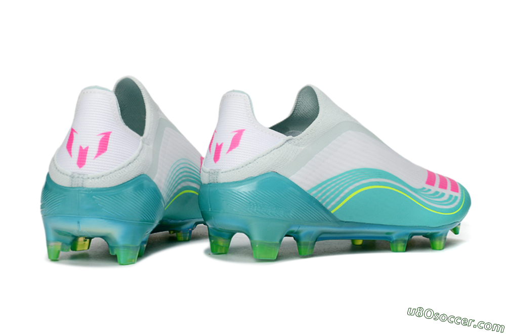Messi x Adidas F50 Elite Laceless FG Firm Ground Soccer Cleats - Aqua/Neon Green/Fuchsia 6