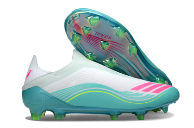 Messi x Adidas F50 Elite Laceless FG Firm Ground Soccer Cleats - Aqua/Neon Green/Fuchsia