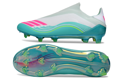 Messi x Adidas F50 Elite Laceless FG Firm Ground Soccer Cleats - Aqua/Neon Green/Fuchsia