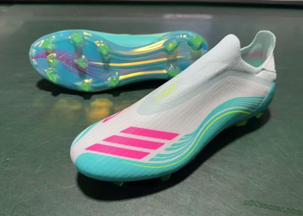 Messi x Adidas F50 Elite Laceless FG Firm Ground Soccer Cleats - Aqua/Neon Green/Fuchsia