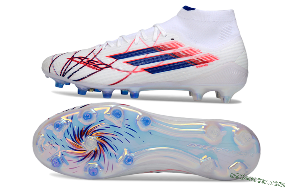 Adidas F50 Elite Mid FG Firm Ground Soccer Cleats - White/Crimson Red/Deep Blue 0