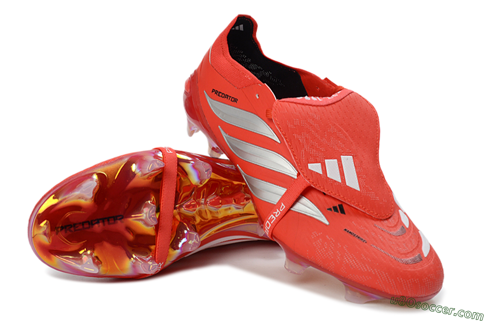 Adidas Predator 26 Elite Fold-Over Tongue FG Firm Ground Soccer Cleats - Red/Fiery Crimson/Metallic Silver 3