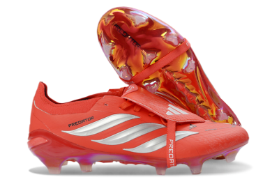 Adidas Predator 26 Elite Fold-Over Tongue FG Firm Ground Soccer Cleats - Red/Fiery Crimson/Metallic Silver