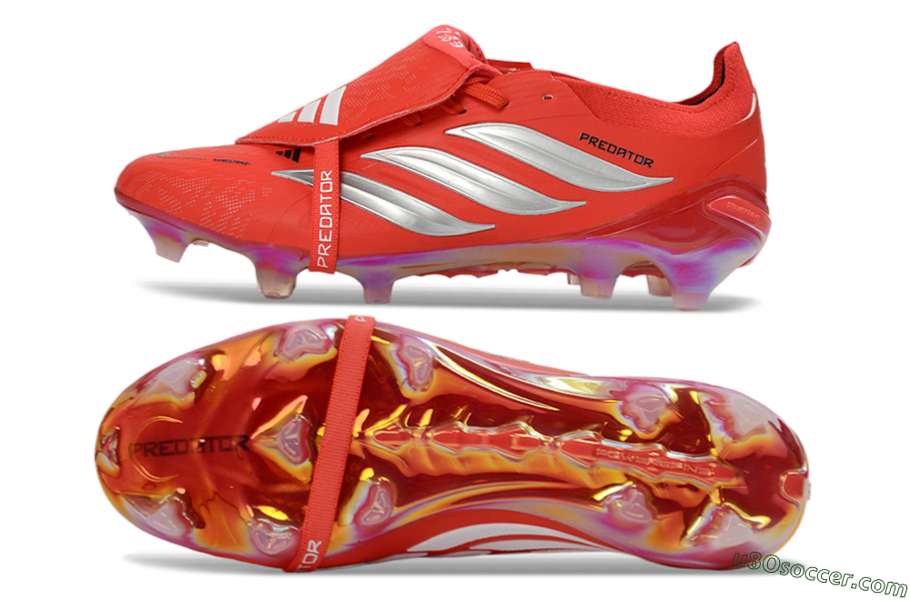 Adidas Predator 26 Elite Fold-Over Tongue FG Firm Ground Soccer Cleats - Red/Fiery Crimson/Metallic Silver 0