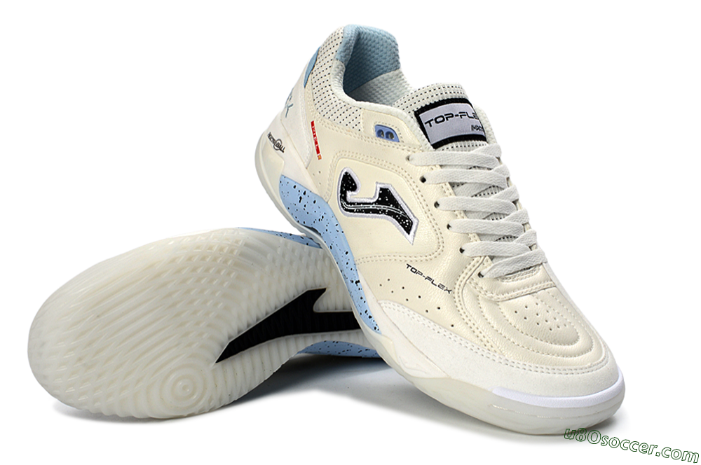 Joma Top Flex IC Indoor & Futsal Soccer Shoes - White/Sky Blue/Black 3