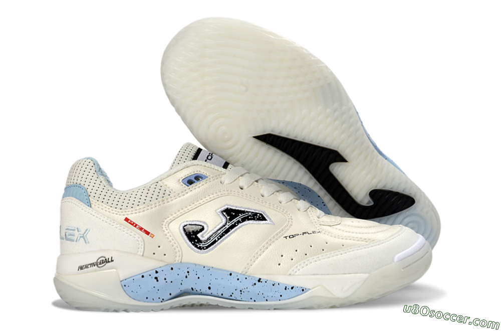 Joma Top Flex IC Indoor & Futsal Soccer Shoes - White/Sky Blue/Black 1