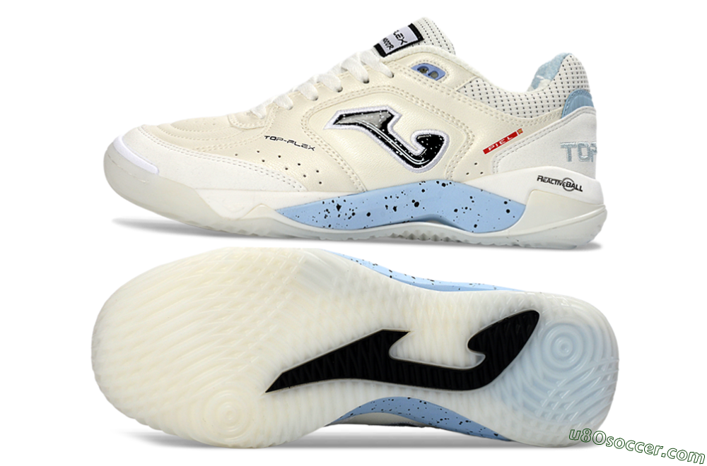 Joma Top Flex IC Indoor & Futsal Soccer Shoes - White/Sky Blue/Black 0