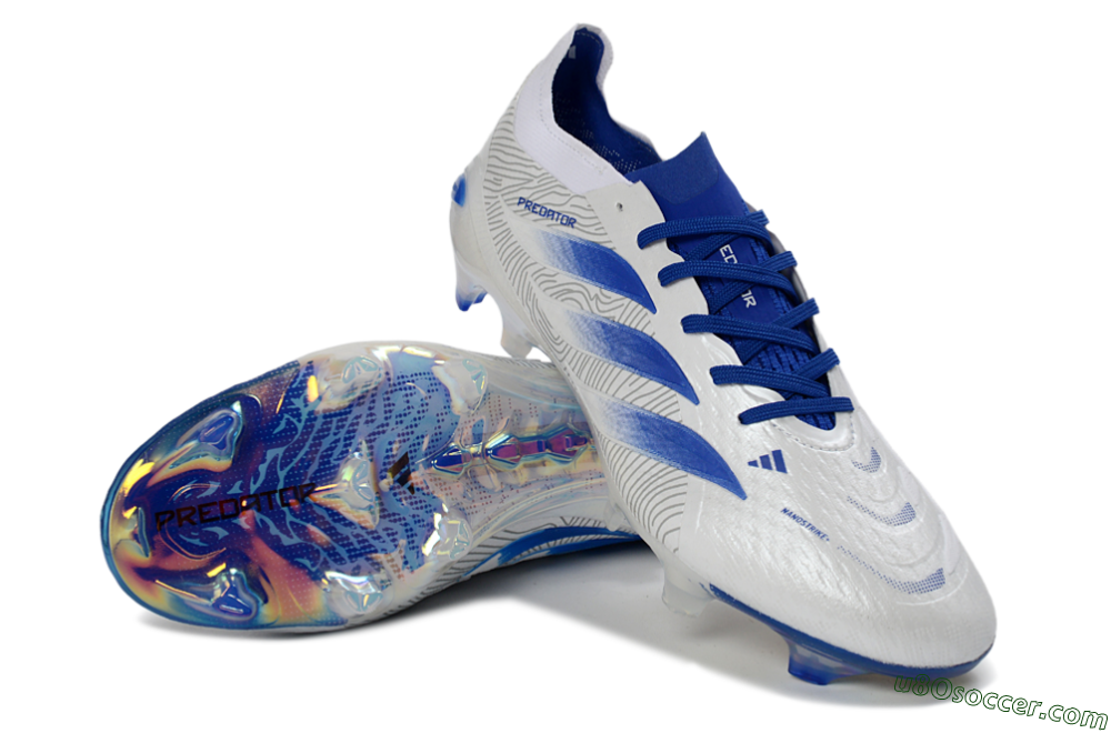 Adidas Predator 26 Elite FG Firm Ground Soccer Cleats - White/Blue Burst/Iridescent Shine 3