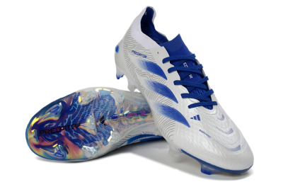 Adidas Predator 26 Elite FG Firm Ground Soccer Cleats - White/Blue Burst/Iridescent Shine