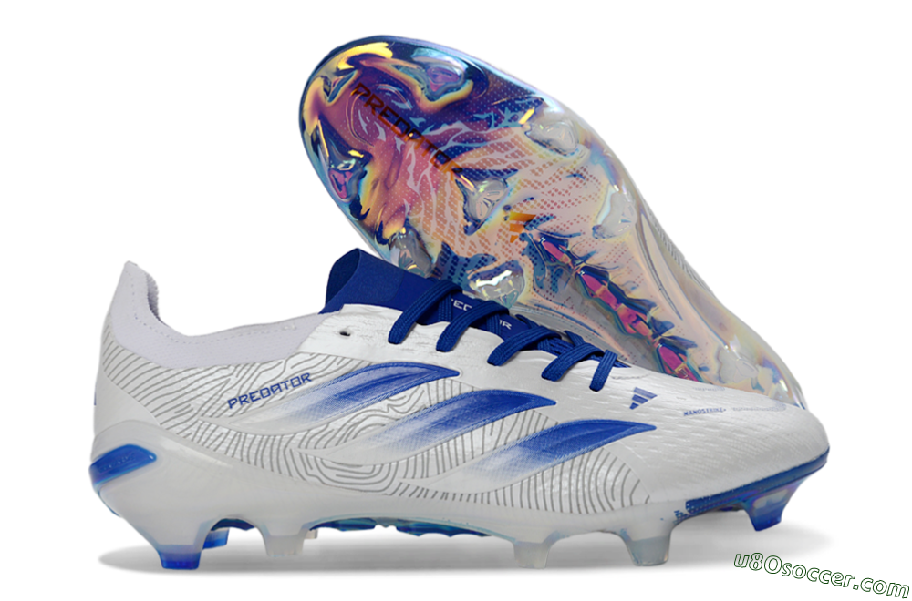 Adidas Predator 26 Elite FG Firm Ground Soccer Cleats - White/Blue Burst/Iridescent Shine 1