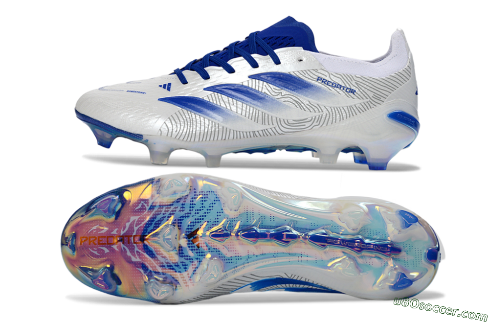 Adidas Predator 26 Elite FG Firm Ground Soccer Cleats - White/Blue Burst/Iridescent Shine 0