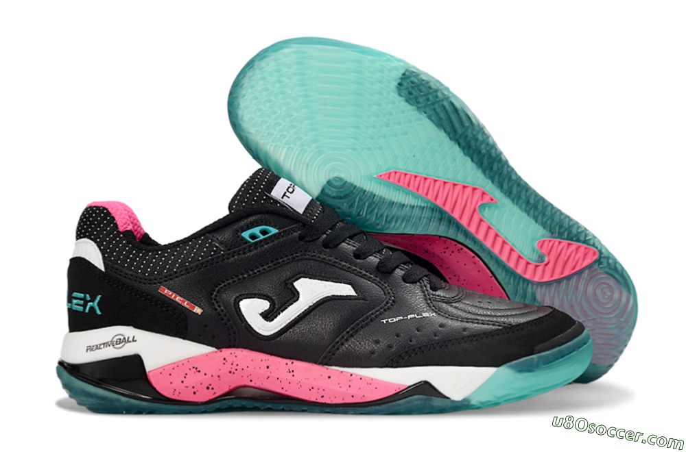 Joma Top Flex IC Indoor & Futsal Soccer Shoes - Black/Electric Pink/Turquoise Blue 1