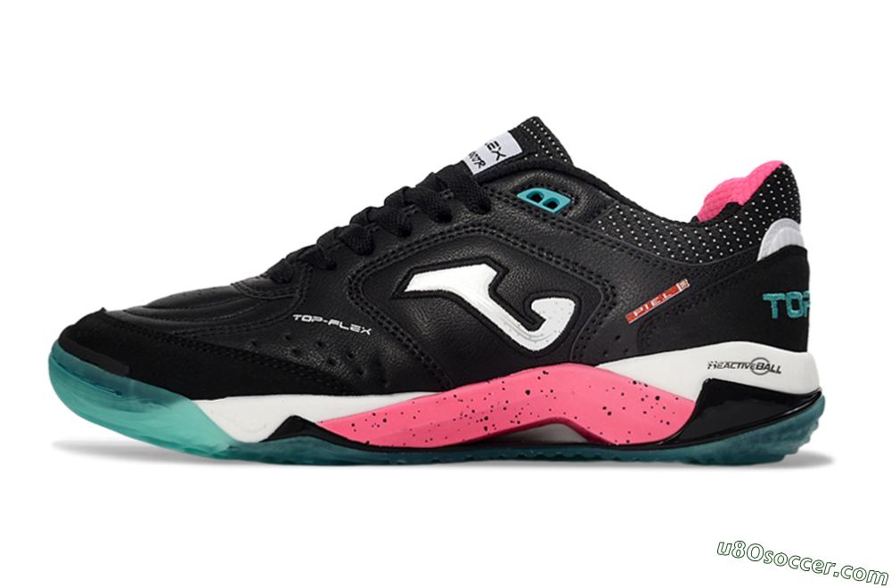 Joma Top Flex IC Indoor & Futsal Soccer Shoes - Black/Electric Pink/Turquoise Blue 2
