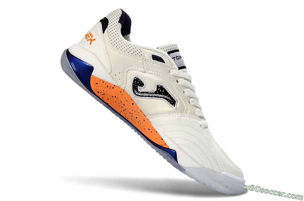 Joma Top Flex IC Indoor & Futsal Soccer Shoes - White/Orange Blaze/Navy Blue 4