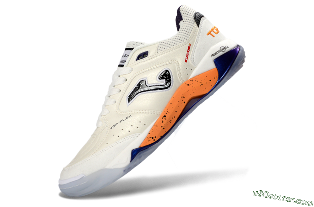 Joma Top Flex IC Indoor & Futsal Soccer Shoes - White/Orange Blaze/Navy Blue 5