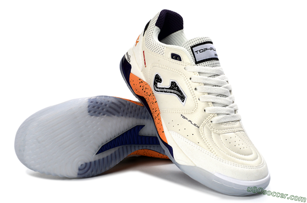 Joma Top Flex IC Indoor & Futsal Soccer Shoes - White/Orange Blaze/Navy Blue 3