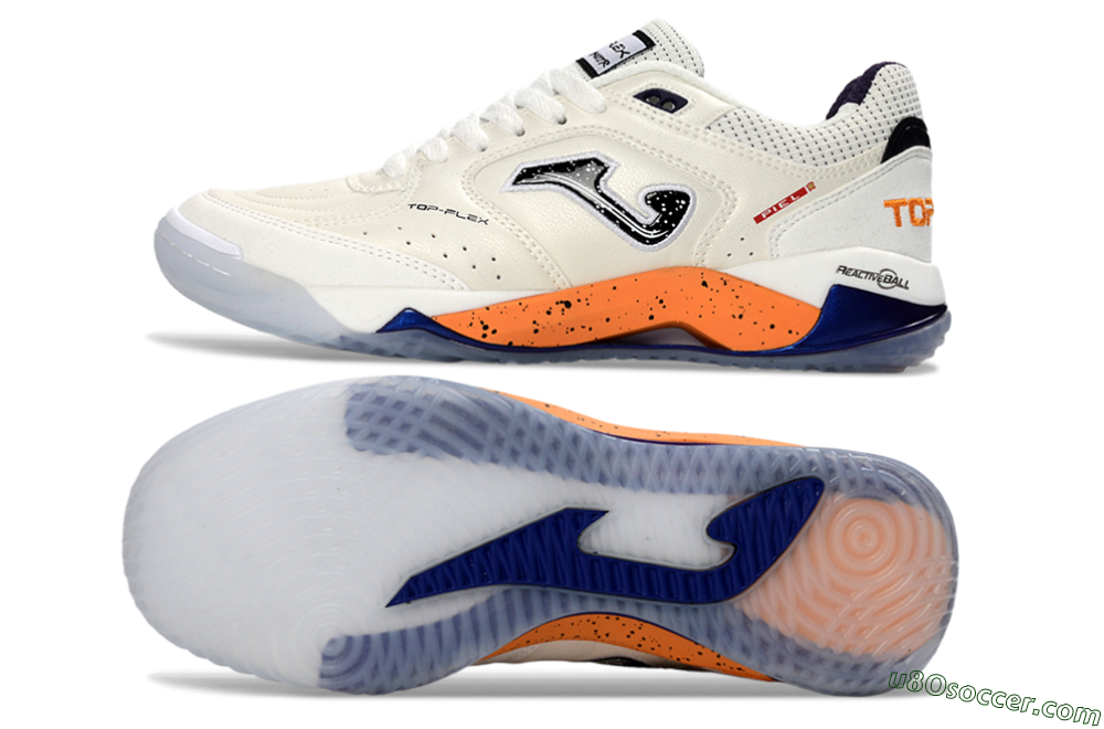 Joma Top Flex IC Indoor & Futsal Soccer Shoes - White/Orange Blaze/Navy Blue 0
