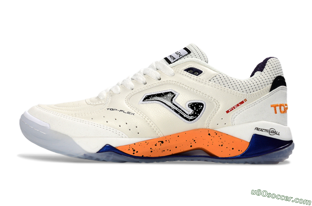 Joma Top Flex IC Indoor & Futsal Soccer Shoes - White/Orange Blaze/Navy Blue 2