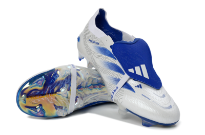 Adidas Predator 26 Elite Fold-Over Tongue FG Firm Ground Soccer Cleats - White/Royal Blue/Cloud White
