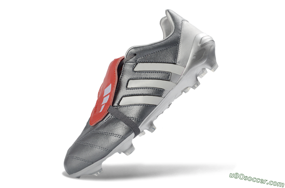 Adidas Predator 26 Elite Fold-Over Tongue FG Firm Ground Soccer Cleats - Gray/Metallic Silver/Crimson Red 4