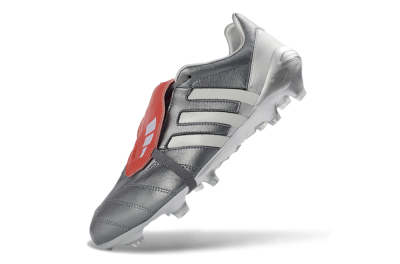 Adidas Predator 26 Elite Fold-Over Tongue FG Firm Ground Soccer Cleats - Gray/Metallic Silver/Crimson Red