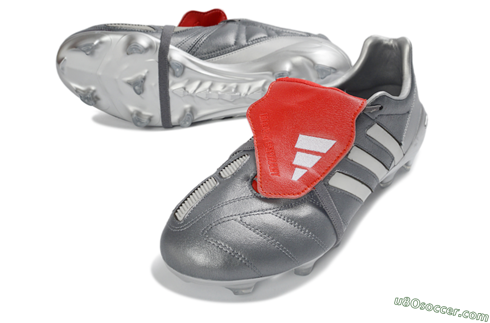 Adidas Predator 26 Elite Fold-Over Tongue FG Firm Ground Soccer Cleats - Gray/Metallic Silver/Crimson Red 3