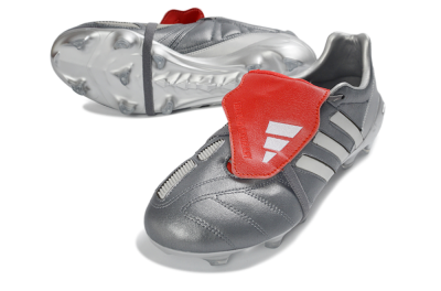 Adidas Predator 26 Elite Fold-Over Tongue FG Firm Ground Soccer Cleats - Gray/Metallic Silver/Crimson Red