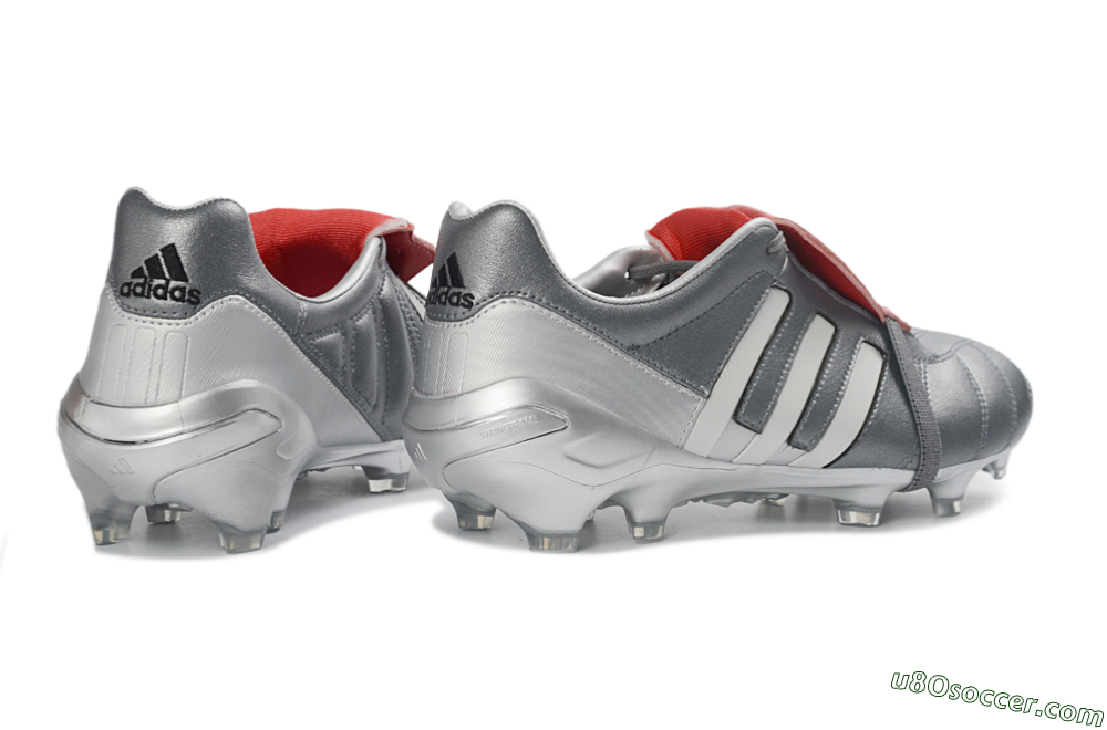 Adidas Predator 26 Elite Fold-Over Tongue FG Firm Ground Soccer Cleats - Gray/Metallic Silver/Crimson Red 5