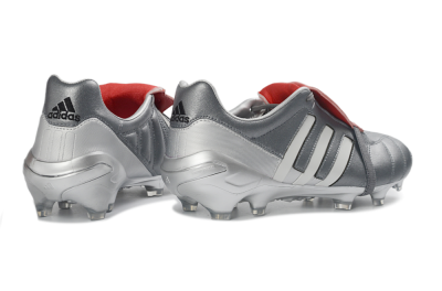 Adidas Predator 26 Elite Fold-Over Tongue FG Firm Ground Soccer Cleats - Gray/Metallic Silver/Crimson Red