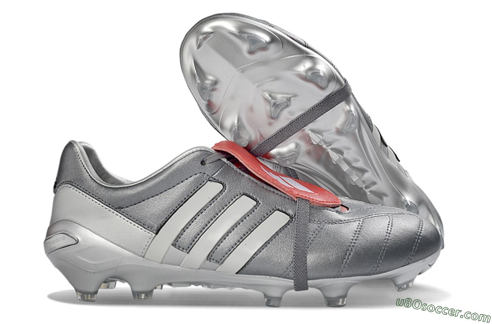 Adidas Predator 26 Elite Fold-Over Tongue FG Firm Ground Soccer Cleats - Gray/Metallic Silver/Crimson Red 1