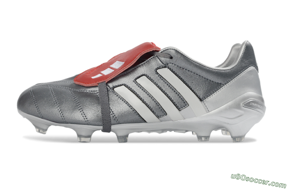 Adidas Predator 26 Elite Fold-Over Tongue FG Firm Ground Soccer Cleats - Gray/Metallic Silver/Crimson Red 2
