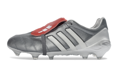 Adidas Predator 26 Elite Fold-Over Tongue FG Firm Ground Soccer Cleats - Gray/Metallic Silver/Crimson Red