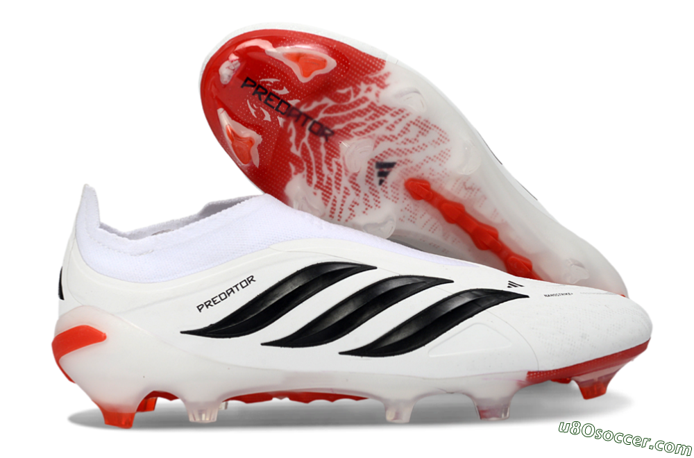 Adidas Predator 26 Elite Laceless FG Firm Ground Soccer Cleats - White/Solar Red/Black 1