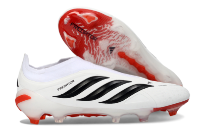Adidas Predator 26 Elite Laceless FG Firm Ground Soccer Cleats - White/Solar Red/Black