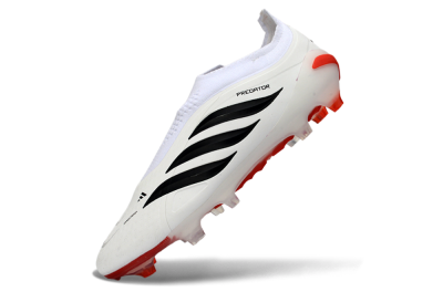 Adidas Predator 26 Elite Laceless FG Firm Ground Soccer Cleats - White/Solar Red/Black
