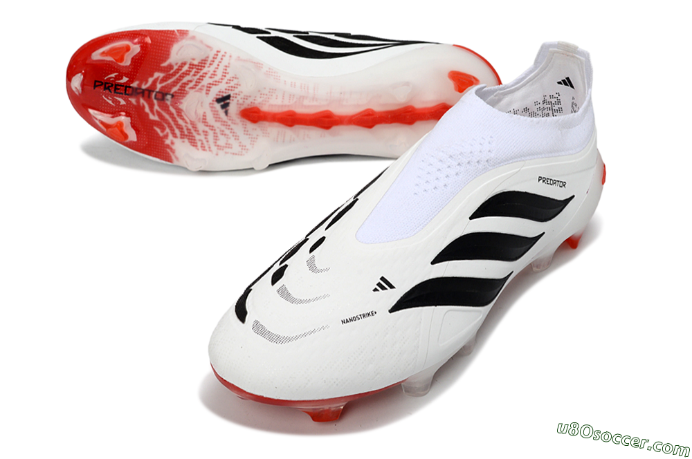 Adidas Predator 26 Elite Laceless FG Firm Ground Soccer Cleats - White/Solar Red/Black 3