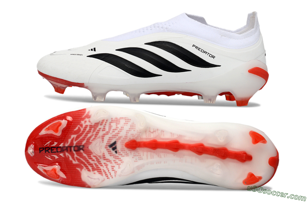 Adidas Predator 26 Elite Laceless FG Firm Ground Soccer Cleats - White/Solar Red/Black 0