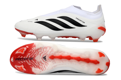 Adidas Predator 26 Elite Laceless FG Firm Ground Soccer Cleats - White/Solar Red/Black