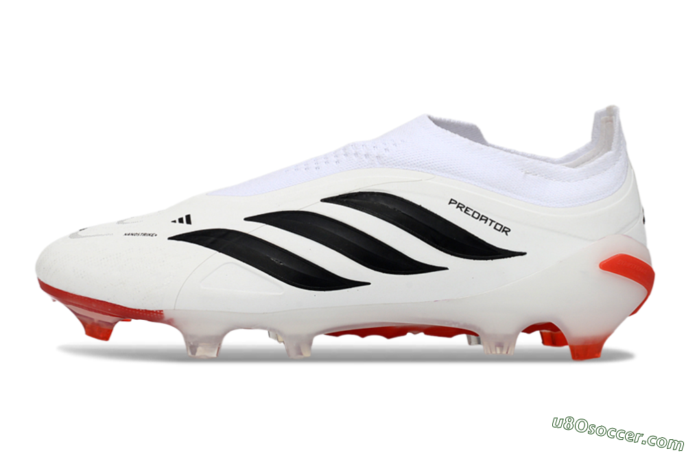 Adidas Predator 26 Elite Laceless FG Firm Ground Soccer Cleats - White/Solar Red/Black 2
