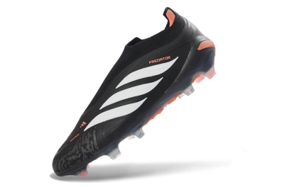 Adidas Predator 26 Elite Laceless FG Firm Ground Soccer Cleats - Black/White/Coral