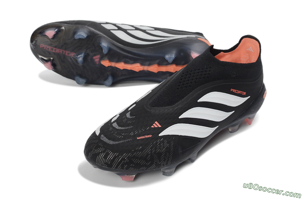 Adidas Predator 26 Elite Laceless FG Firm Ground Soccer Cleats - Black/White/Coral 3